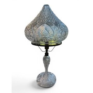 Antique Crystal Glass Base + Shade Table Lamp Brilliant Period
